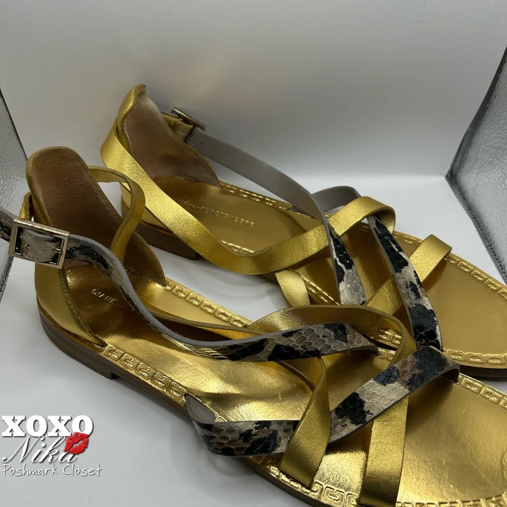 DIANE VON FURSTENBERG Gold & Animal Print Straps Cannes Sandals - Eur 38/USA 8M - Picture 3 of 7
